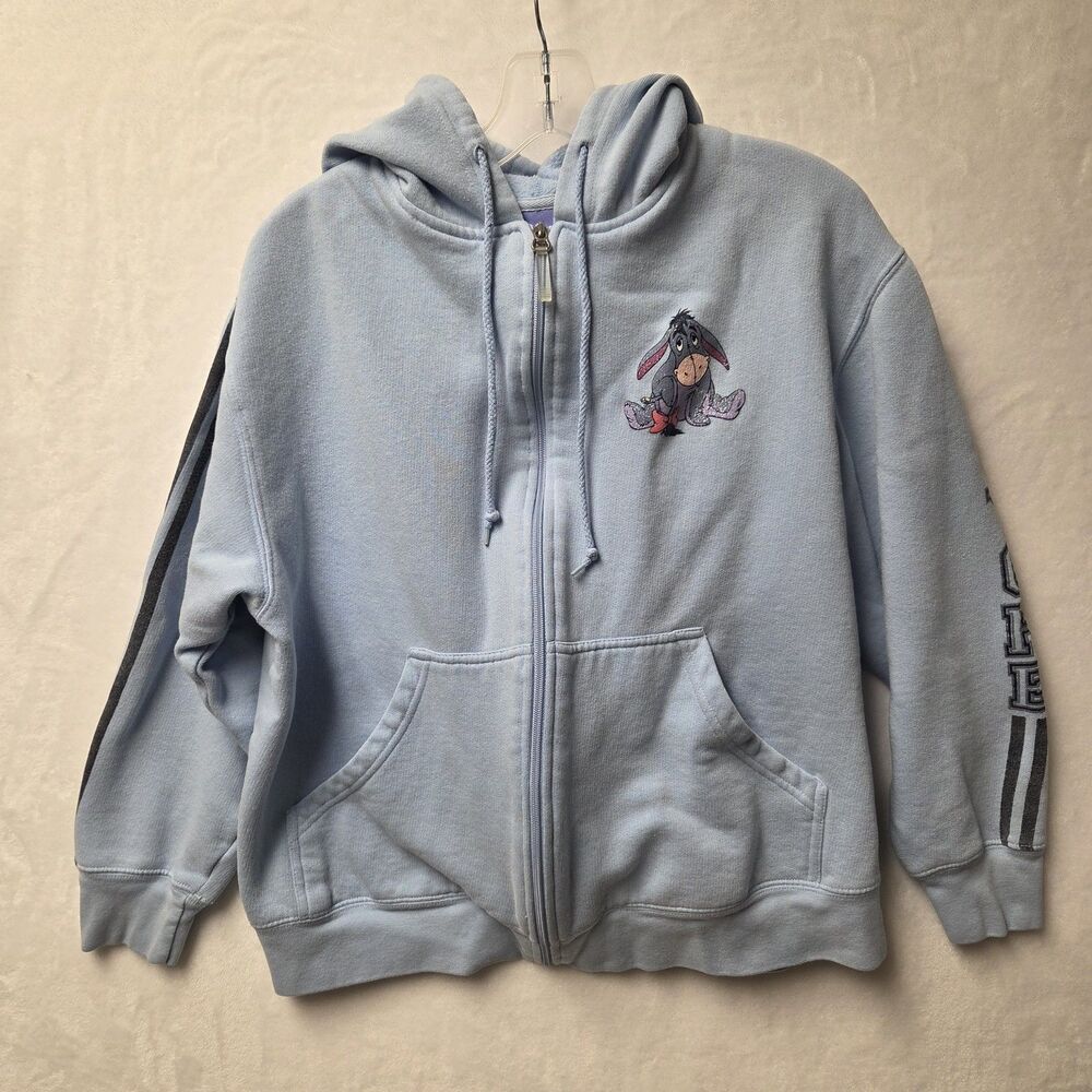 Disney Eeyore Womens Full Zip Hoodie Sweatshirt Jacket Sz Med 10/12 Light Blue